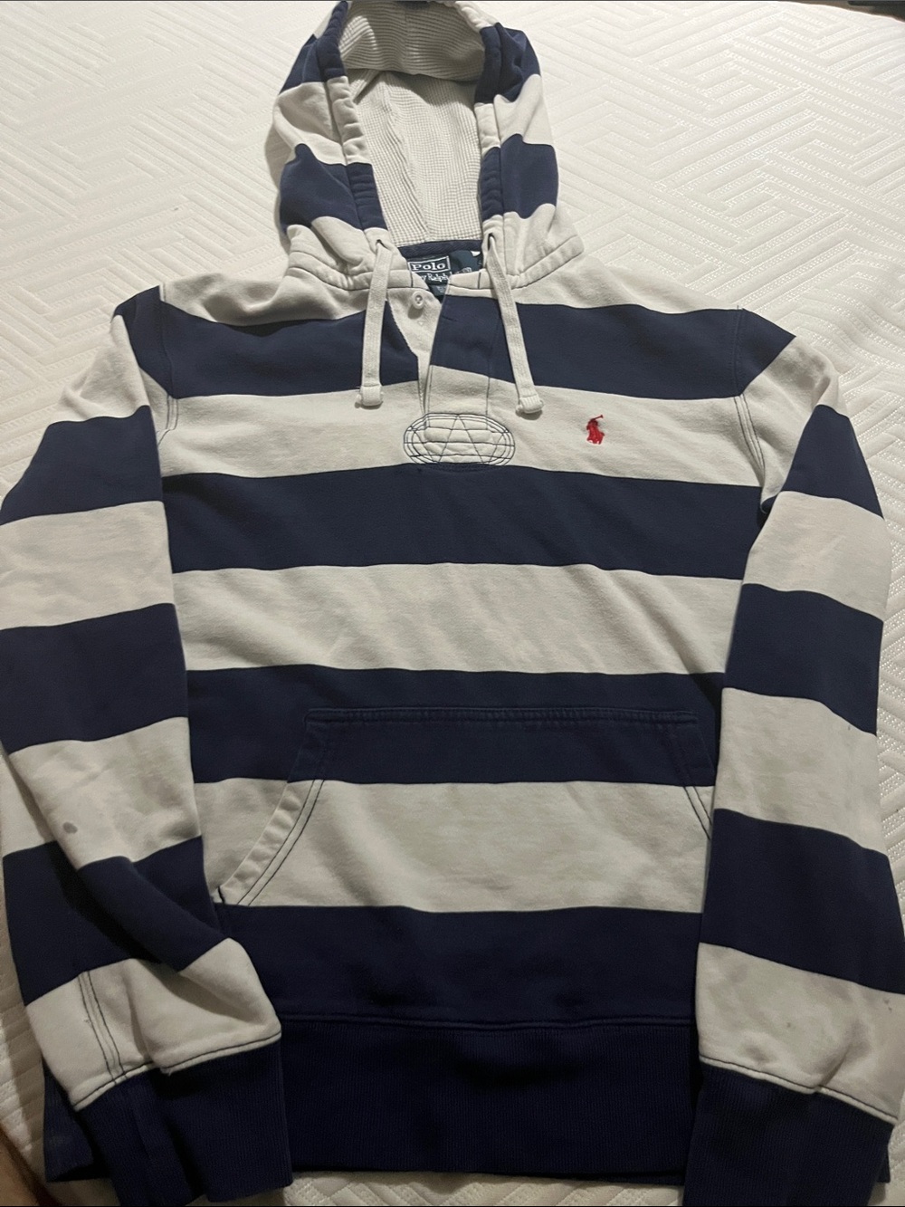 Polo by Ralph Lauren Navy & White Striped Hooded Sweatshirt with Red Pony